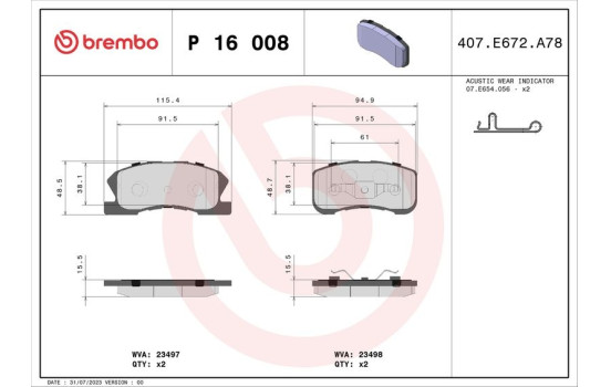 Bromsbeläggssats, skivbroms P 16 008 Brembo, bild 2