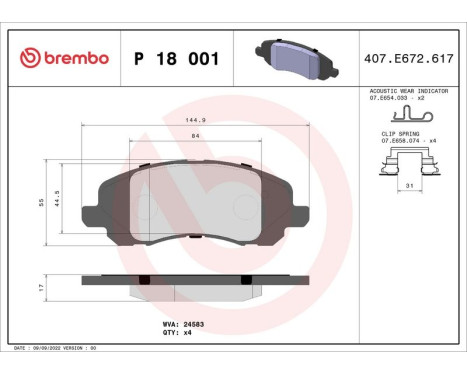 Bromsbeläggssats, skivbroms P 18 001 Brembo, bild 3