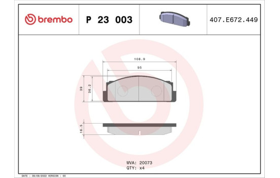 Bromsbeläggssats, skivbroms P 23 003 Brembo, bild 2