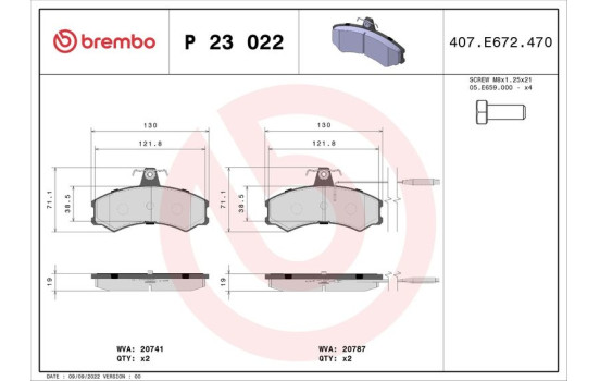 Bromsbeläggssats, skivbroms P 23 022 Brembo, bild 2