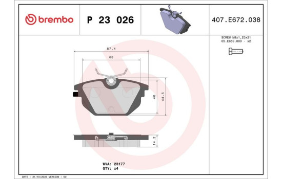 Bromsbeläggssats, skivbroms P 23 026 Brembo, bild 2