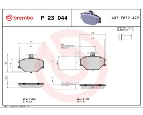 Bromsbeläggssats, skivbroms P 23 044 Brembo, bild 3