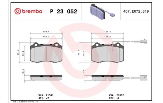 Bromsbeläggssats, skivbroms P 23 052 Brembo, bild 2