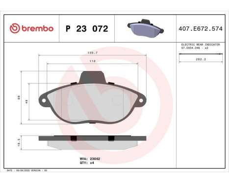 Bromsbeläggssats, skivbroms P 23 072 Brembo, bild 3