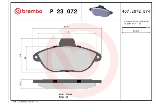 Bromsbeläggssats, skivbroms P 23 072 Brembo, bild 2