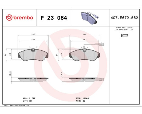 Bromsbeläggssats, skivbroms P 23 084 Brembo, bild 3