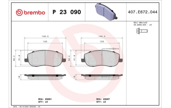 Bromsbeläggssats, skivbroms P 23 090 Brembo, bild 2