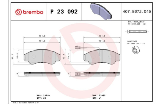 Bromsbeläggssats, skivbroms P 23 092 Brembo, bild 2