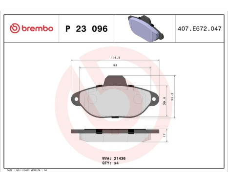 Bromsbeläggssats, skivbroms P 23 096 Brembo, bild 3