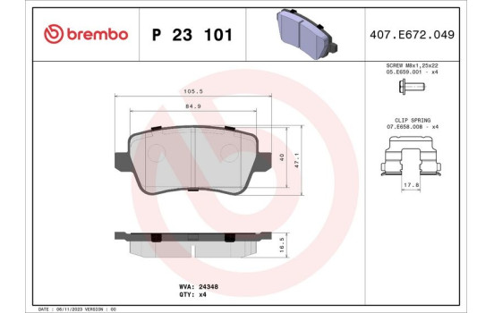 Bromsbeläggssats, skivbroms P 23 101 Brembo, bild 2