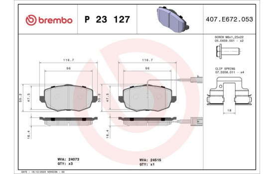 Bromsbeläggssats, skivbroms P 23 127 Brembo, bild 2