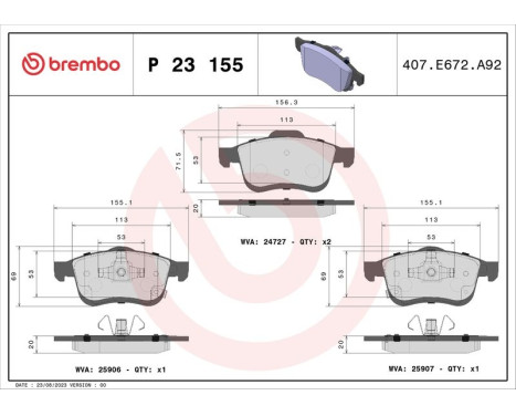 Bromsbeläggssats, skivbroms P 23 155 Brembo, bild 3