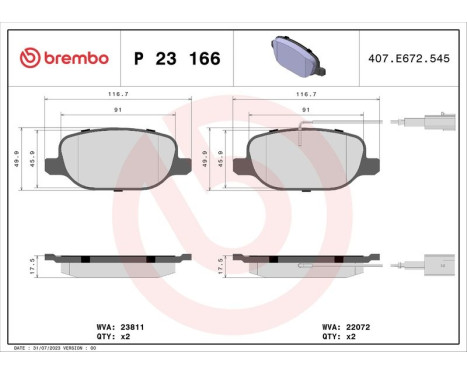 Bromsbeläggssats, skivbroms P 23 166 Brembo, bild 3
