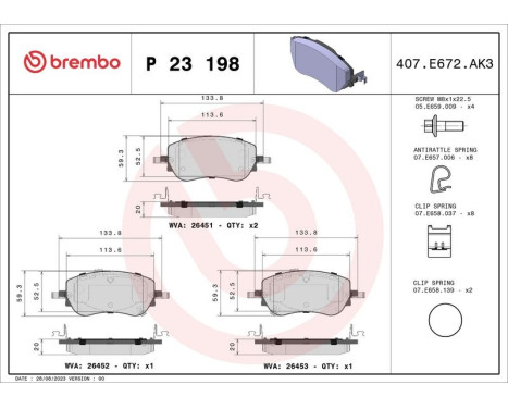 Bromsbeläggssats, skivbroms P 23 198 Brembo, bild 2