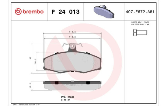 Bromsbeläggssats, skivbroms P 24 013 Brembo, bild 2