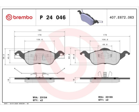 Bromsbeläggssats, skivbroms P 24 046 Brembo, bild 3