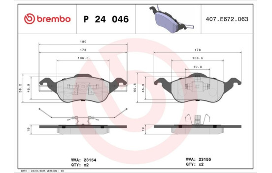 Bromsbeläggssats, skivbroms P 24 046 Brembo, bild 2