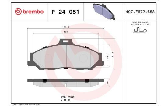 Bromsbeläggssats, skivbroms P 24 051 Brembo, bild 2