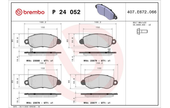 Bromsbeläggssats, skivbroms P 24 052 Brembo, bild 3