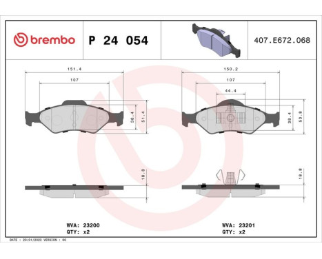 Bromsbeläggssats, skivbroms P 24 054 Brembo, bild 3