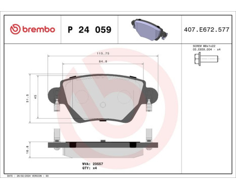 Bromsbeläggssats, skivbroms P 24 059 Brembo, bild 3