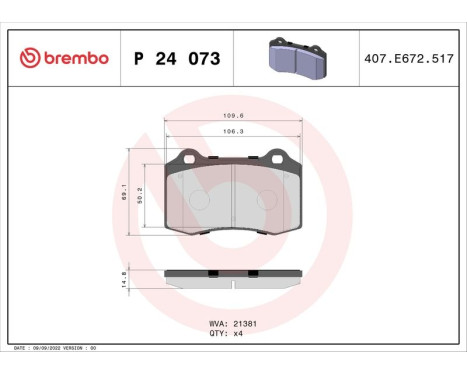 Bromsbeläggssats, skivbroms P 24 073 Brembo, bild 3