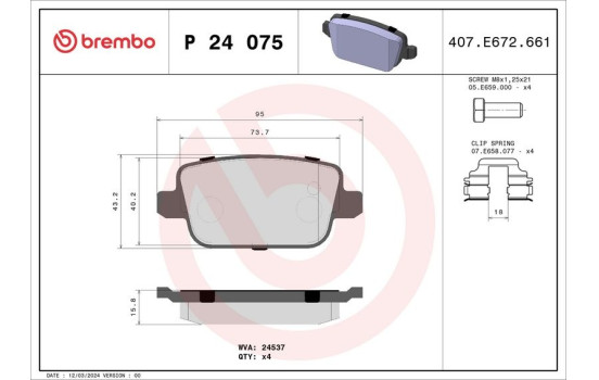 Bromsbeläggssats, skivbroms P 24 075 Brembo, bild 2