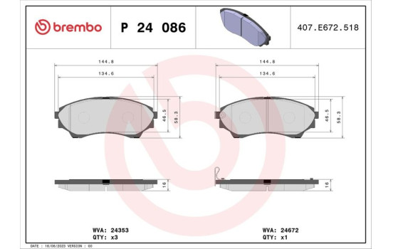 Bromsbeläggssats, skivbroms P 24 086 Brembo, bild 2