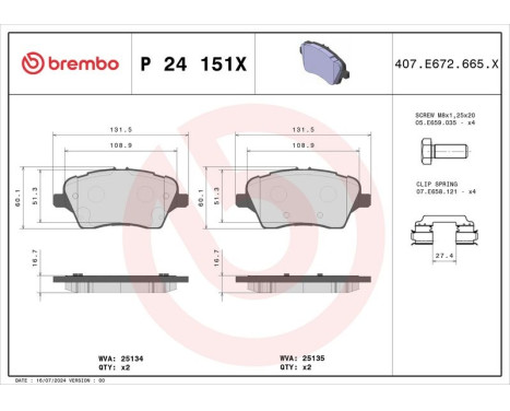 Bromsbeläggssats, skivbroms P 24 151X Brembo, bild 4