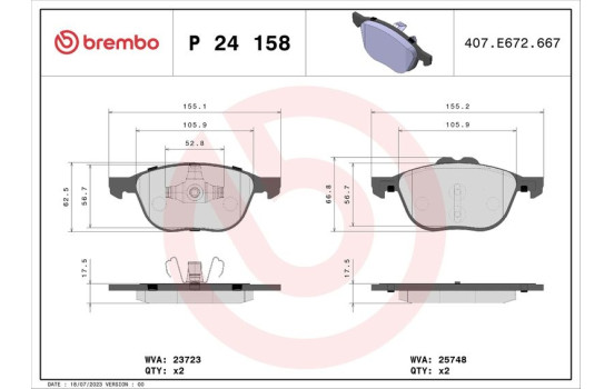 Bromsbeläggssats, skivbroms P 24 158 Brembo, bild 2
