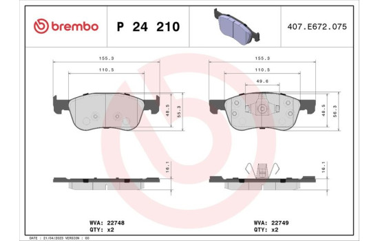 Bromsbeläggssats, skivbroms P 24 210 Brembo