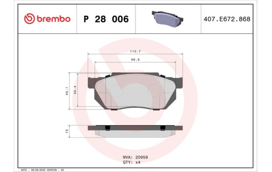 Bromsbeläggssats, skivbroms P 28 006 Brembo, bild 2