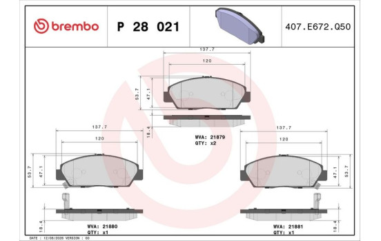 Bromsbeläggssats, skivbroms P 28 021 Brembo, bild 3