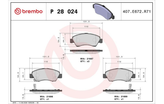 Bromsbeläggssats, skivbroms P 28 024 Brembo, bild 3