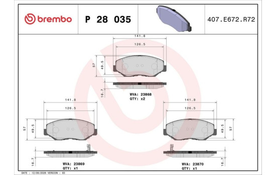 Bromsbeläggssats, skivbroms P 28 035 Brembo, bild 3