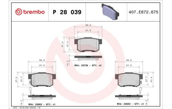 Bromsbeläggssats, skivbroms P 28 039 Brembo, bild 2