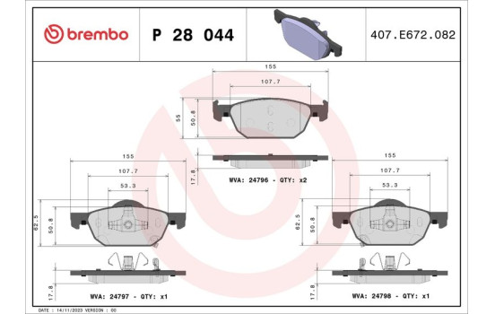 Bromsbeläggssats, skivbroms P 28 044 Brembo, bild 2