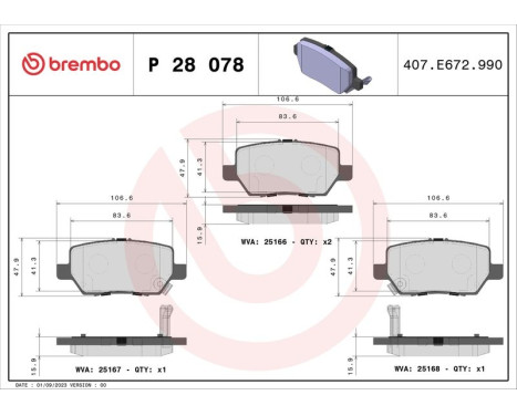 Bromsbeläggssats, skivbroms P 28 078 Brembo, bild 3