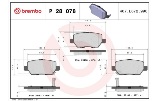 Bromsbeläggssats, skivbroms P 28 078 Brembo, bild 2