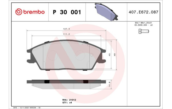 Bromsbeläggssats, skivbroms P 30 001 Brembo, bild 2