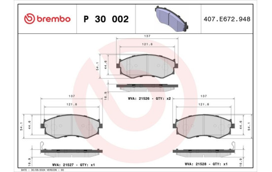 Bromsbeläggssats, skivbroms P 30 002 Brembo, bild 3