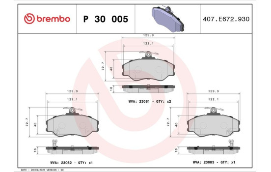 Bromsbeläggssats, skivbroms P 30 005 Brembo, bild 2