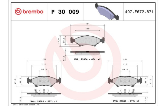 Bromsbeläggssats, skivbroms P 30 009 Brembo, bild 2