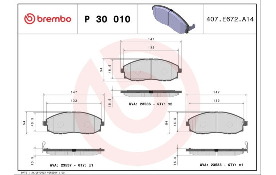 Bromsbeläggssats, skivbroms P 30 010 Brembo, bild 2