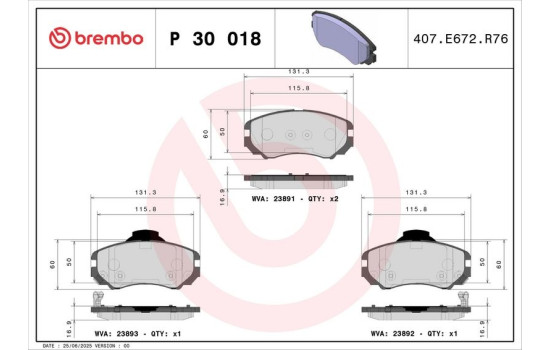 Bromsbeläggssats, skivbroms P 30 018 Brembo, bild 3
