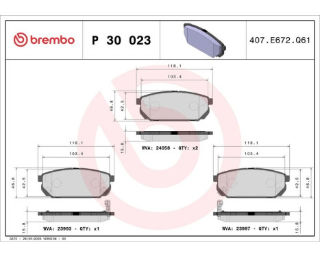 Bromsbeläggssats, skivbroms P 30 023 Brembo, bild 3