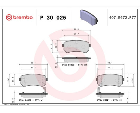 Bromsbeläggssats, skivbroms P 30 025 Brembo, bild 3