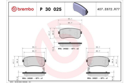 Bromsbeläggssats, skivbroms P 30 025 Brembo, bild 5