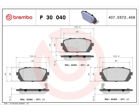 Bromsbeläggssats, skivbroms P 30 040 Brembo, bild 3