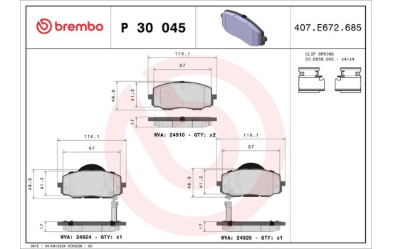 Bromsbeläggssats, skivbroms P 30 045 Brembo, bild 2